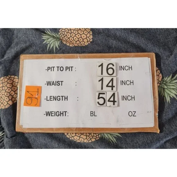 TICKLED TEAL Women Size S Pineapple Gray Maxi Fit & Flare Dress Crew Neck 91P - Picture 6 of 6